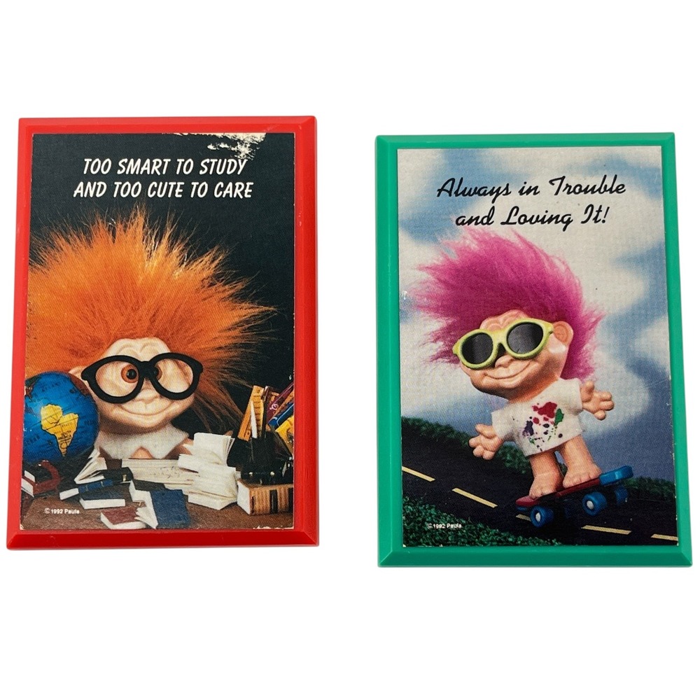 Vintage Troll Doll Magnets Set of 2 Skateboard School 1992 Paulas
